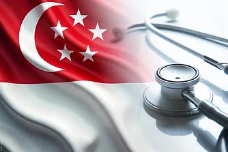 Singapur-Flagge mit Stethoskop