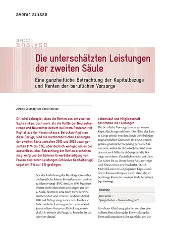 Cover der Studie "die unterschätzten Leistungen der zweiten Säule"